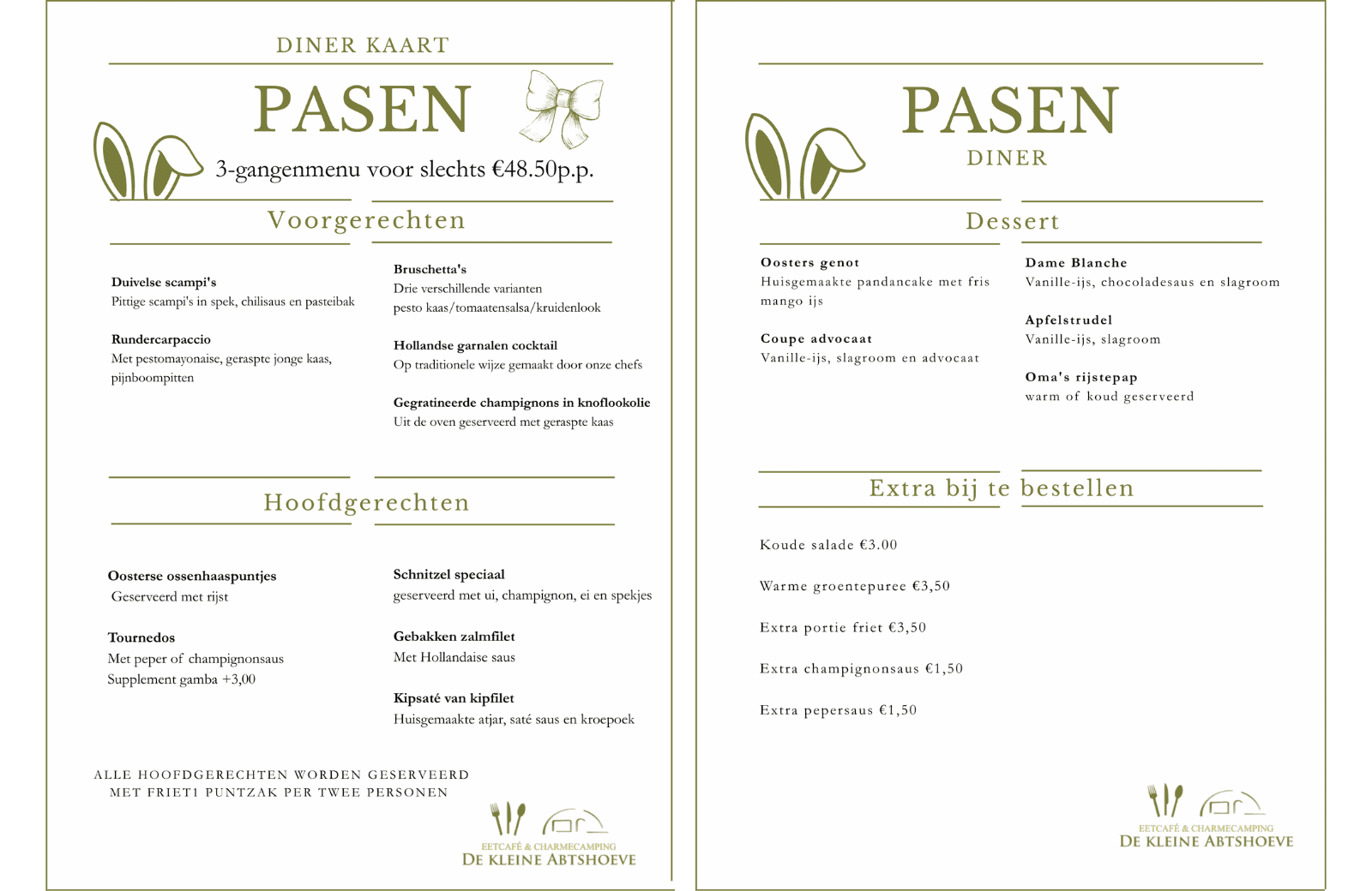Paasmenu Diner De Kleine Abtshoeve