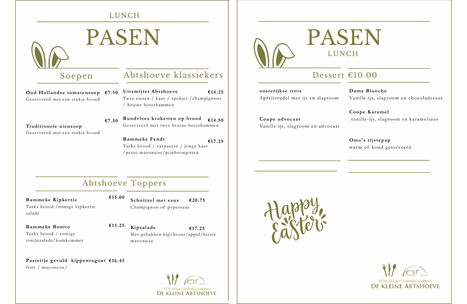 Lunchkaart Pasen